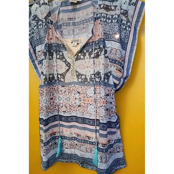 One World Womens Small Geometric Print Tshirt Tunic Top NWT B7 Excellent Sequins - Picture 1 of 6